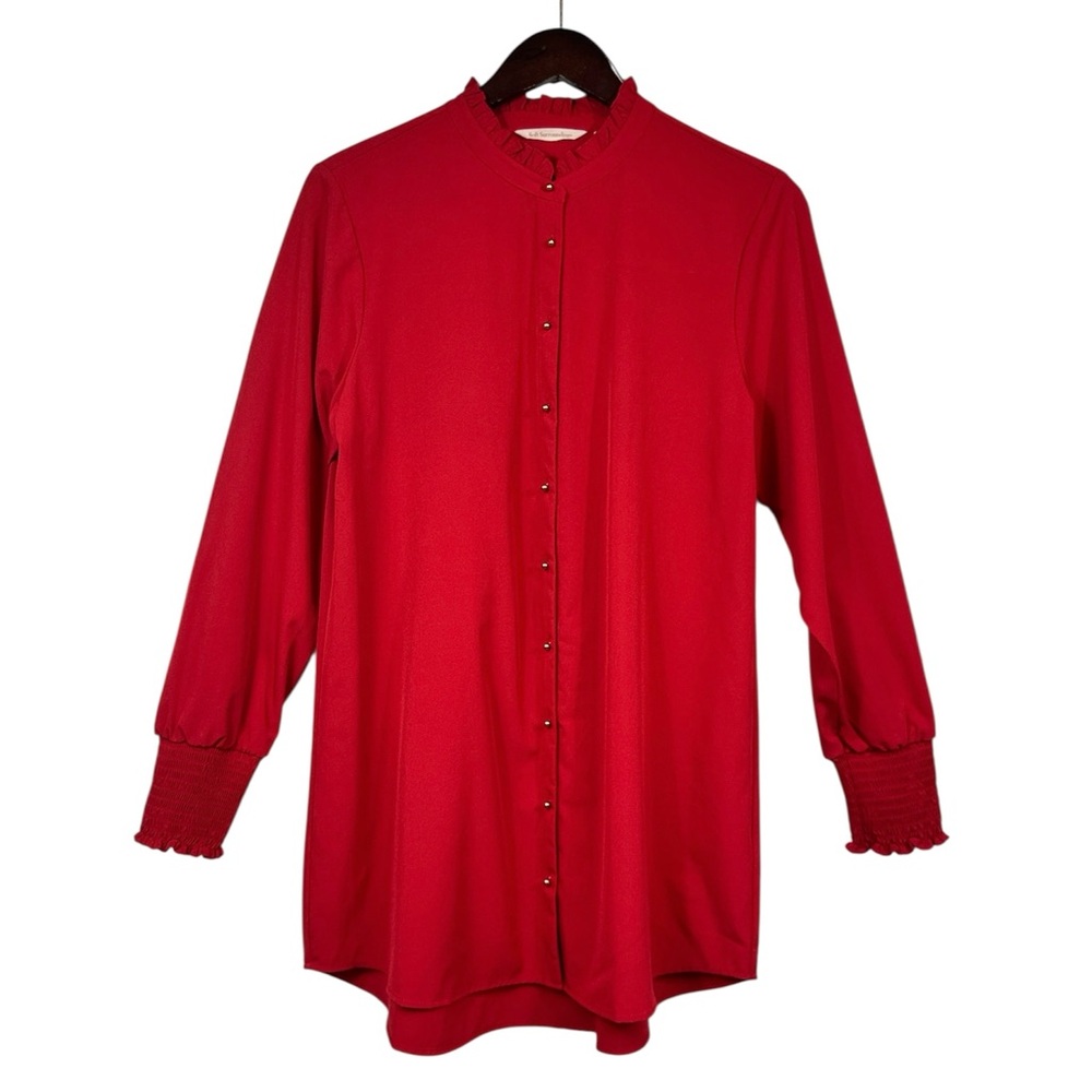 Soft Surroundings Stunning Red Long Sleeve Gold Beaded Button Up Blouse Size L - Picture 2 of 9